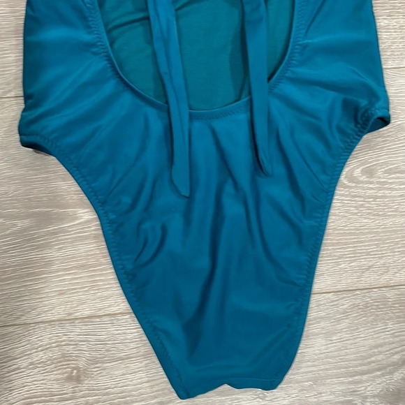 Shade & Shore Bandeau / Halter Tie Back One Piece Swimsuit Teal M - Picture 8 of 15